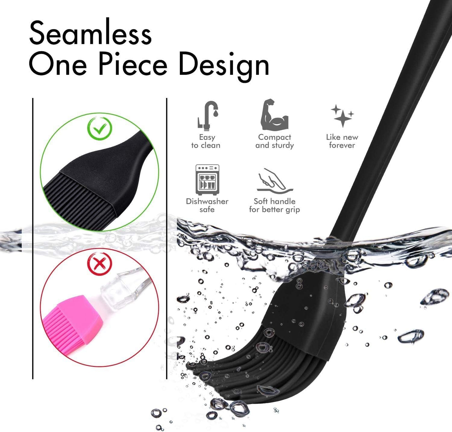 Basting Brush Silicone Pastry Baking Brush BBQ Sauce Marinade Meat Glazing Oil Brush Heat Resistant, Kitchen Cooking Baste